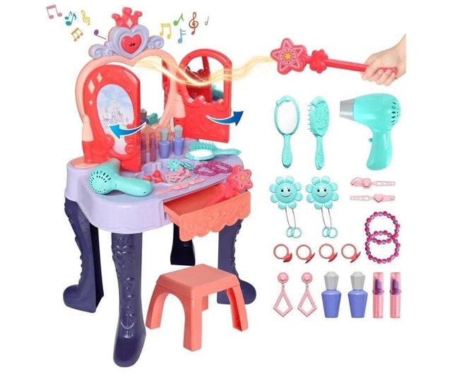 Kids Gesture-Sensing Vanity Table with Mirror and Stool
