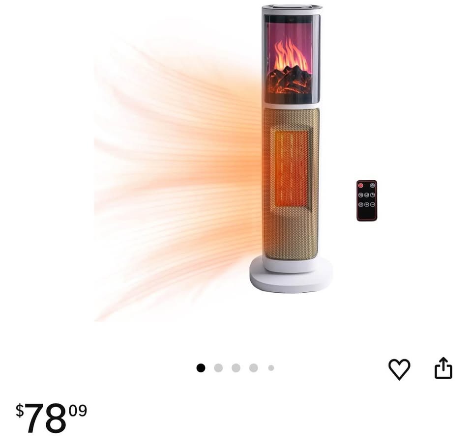 Comfort Zone 25" Oscillating Tower Space Heater w/ 3D Flame & Re - photo 2