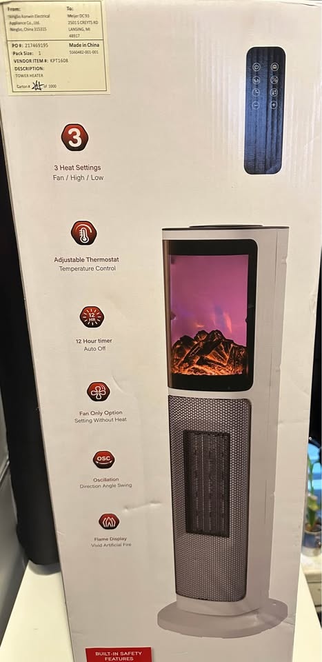 Comfort Zone 25" Oscillating Tower Space Heater w/ 3D Flame & Re - photo 3