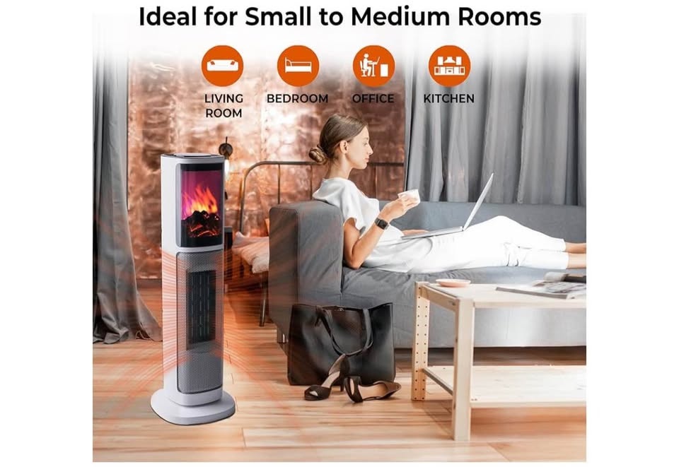 Comfort Zone 25" Oscillating Tower Space Heater w/ 3D Flame & Re - photo 5