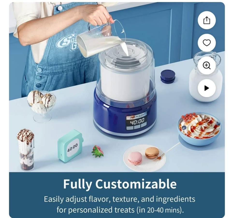 AIRMSEN 2.1 Qt Ice Cream Maker w/ LED Screen & Timer - photo 2