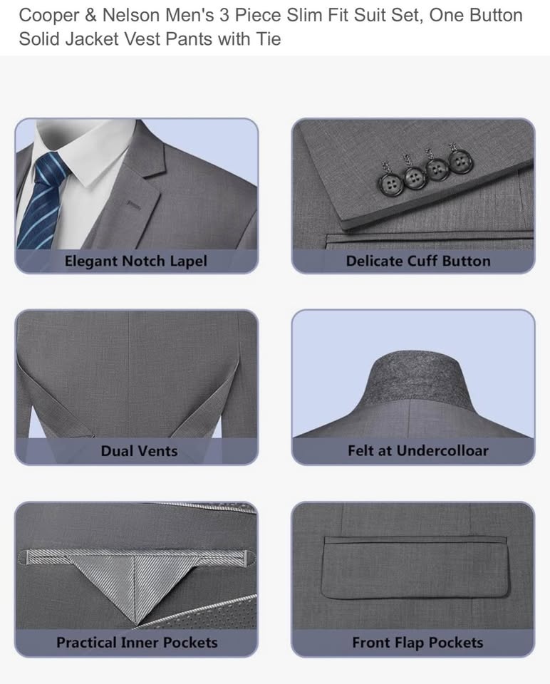Brand new Cooper & Nelson 4x Men's 3 Piece Slim Fit Suit - photo 3