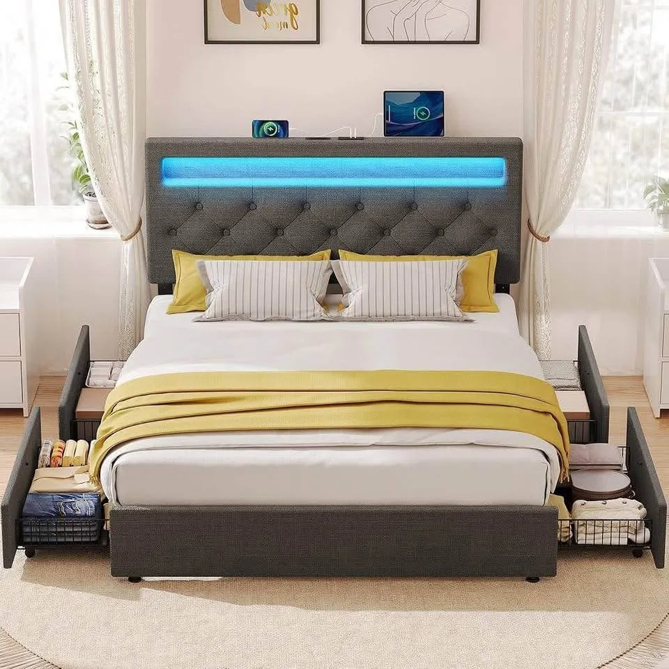 Upholstered Strong Platform Bed Frame - All Sizes ▫️NEW▫️ image indicator(3)