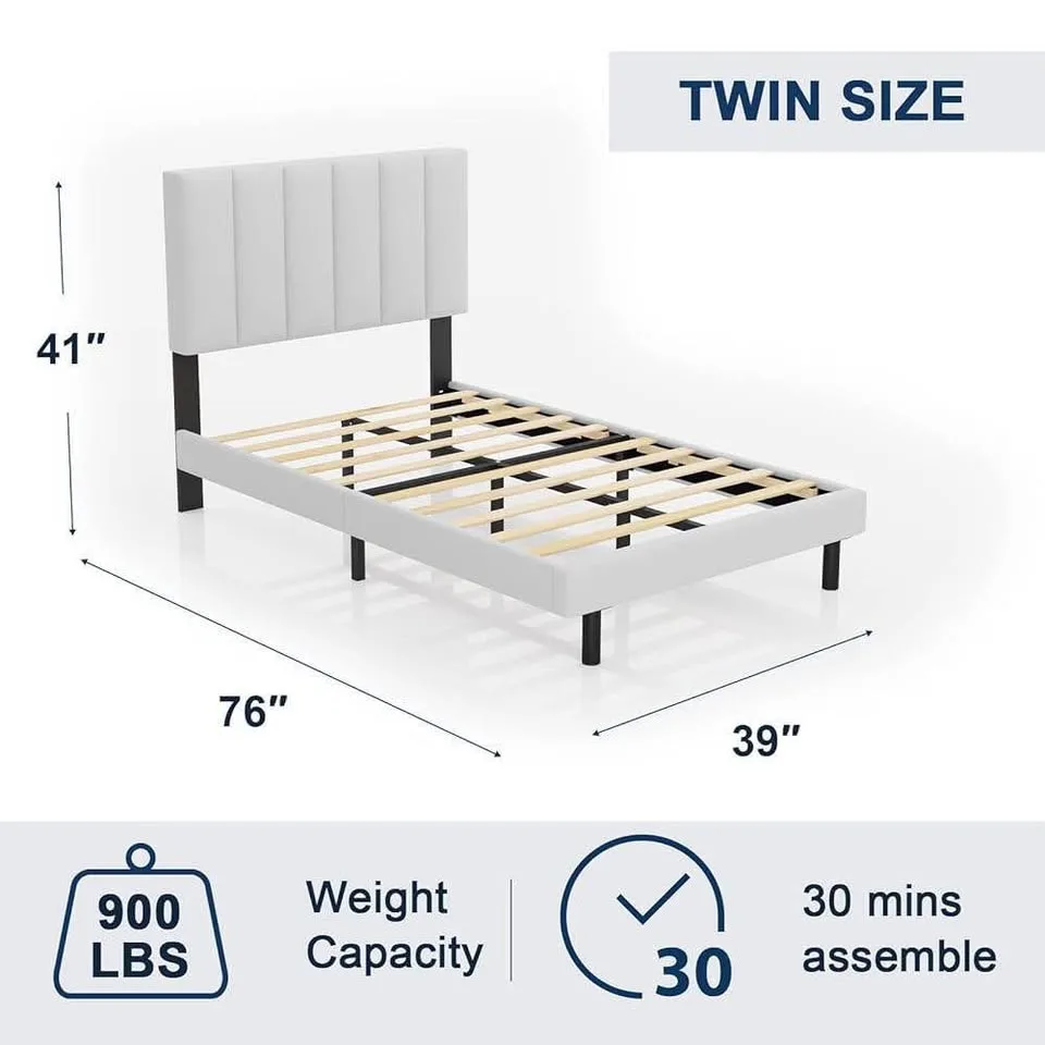 Twin/Single White Upholstered Platform Bed Frame ▫️BRAND NEW▫️ image indicator(5)