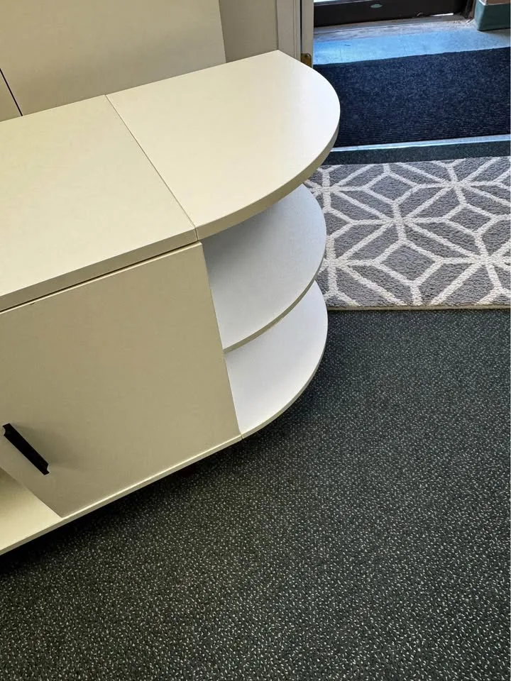 White TV Stand with Storage and Wooden Legs ▫️BRAND NEW▫️ image indicator(2)