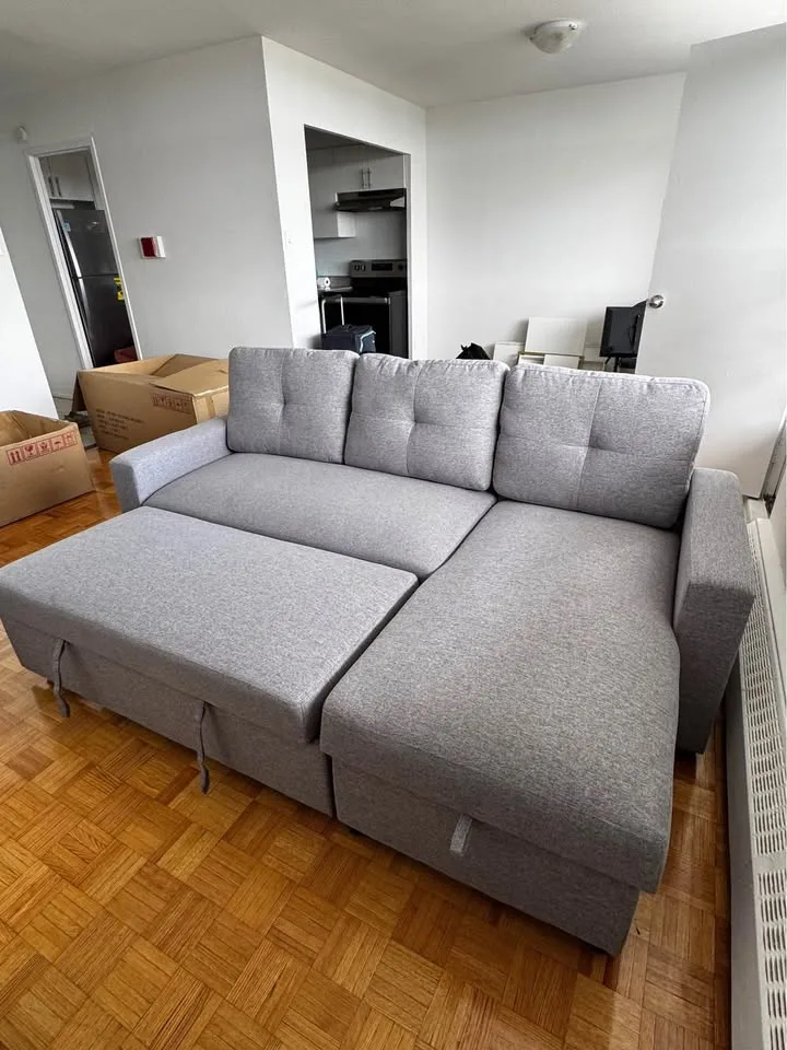 Grey Fabric Sectional Sofa Bed w/ Storage BRAND NEW image indicator(4)