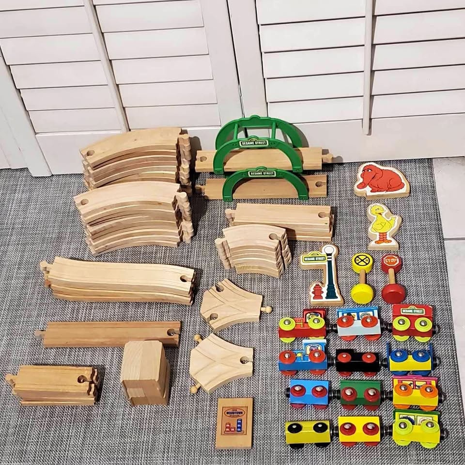 Vintage Sesame Street Wood Train Set with Extras