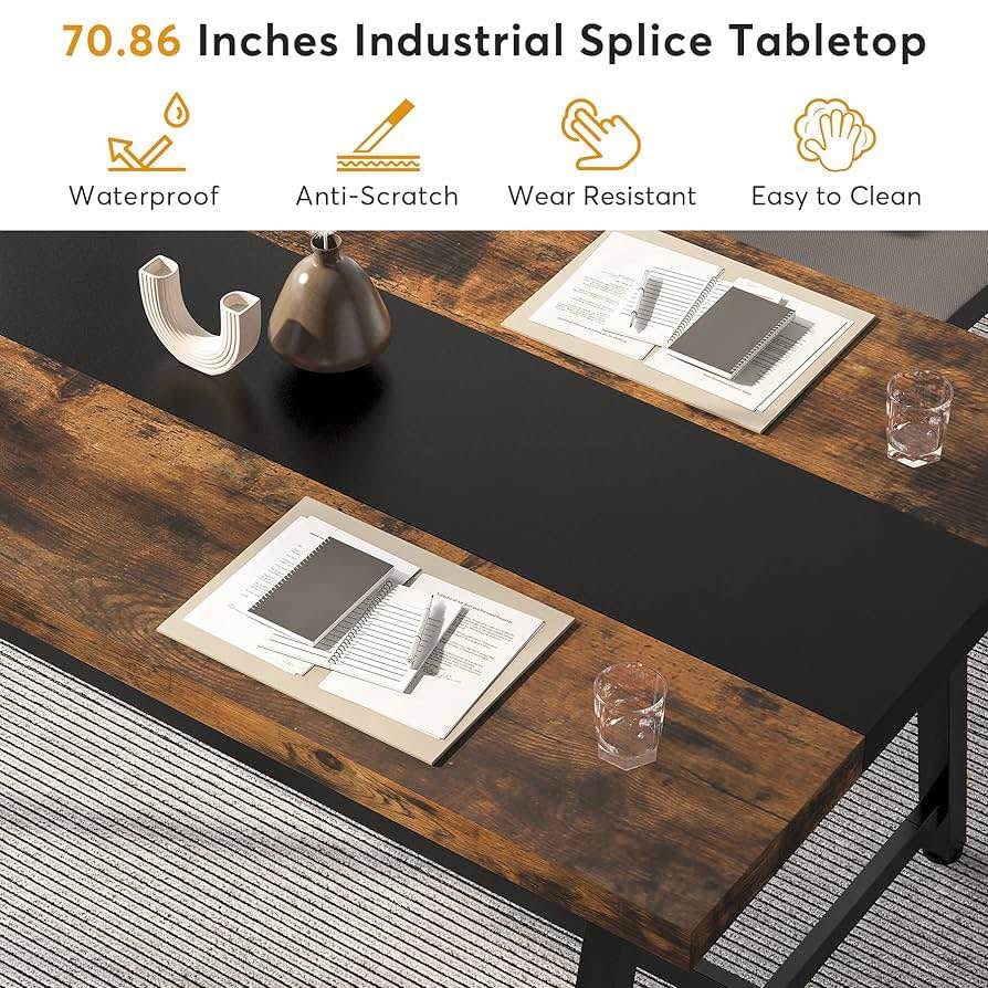 Long Wood Dining Table with Metal Legs, Rustic Brown - photo 3