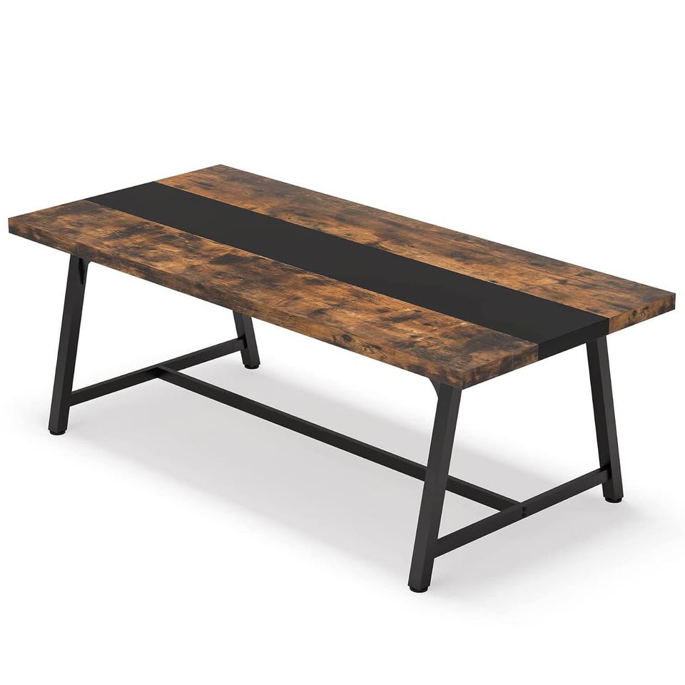 Long Wood Dining Table with Metal Legs, Rustic Brown - photo 4