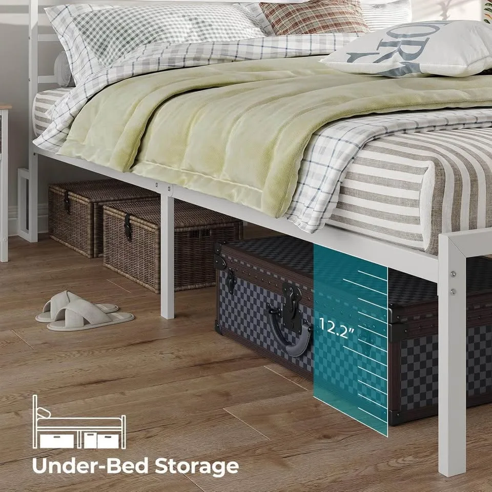 Twin/Single White Metal Platform Bed with LED image indicator(4)