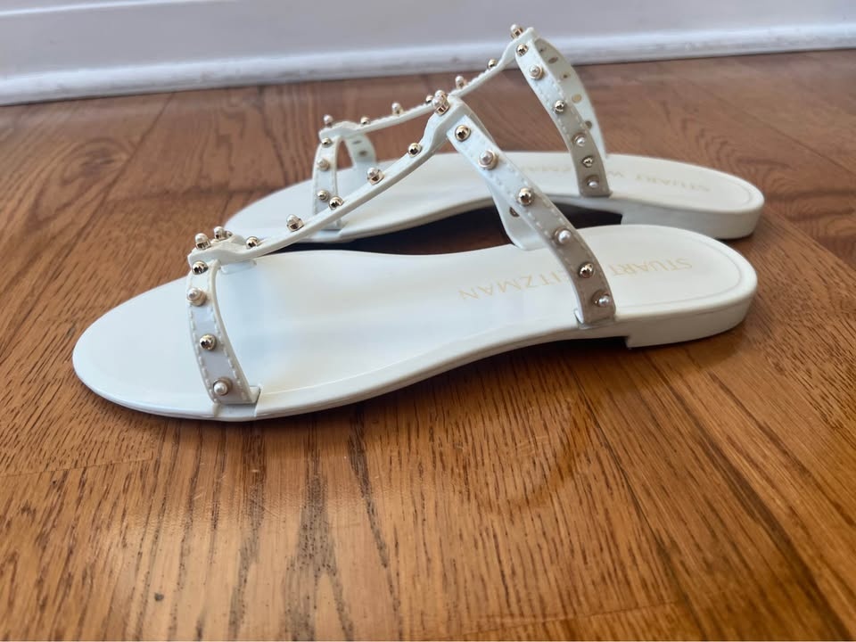 Stuart Weitzman White Flat Sandals – Size 7 - photo 3