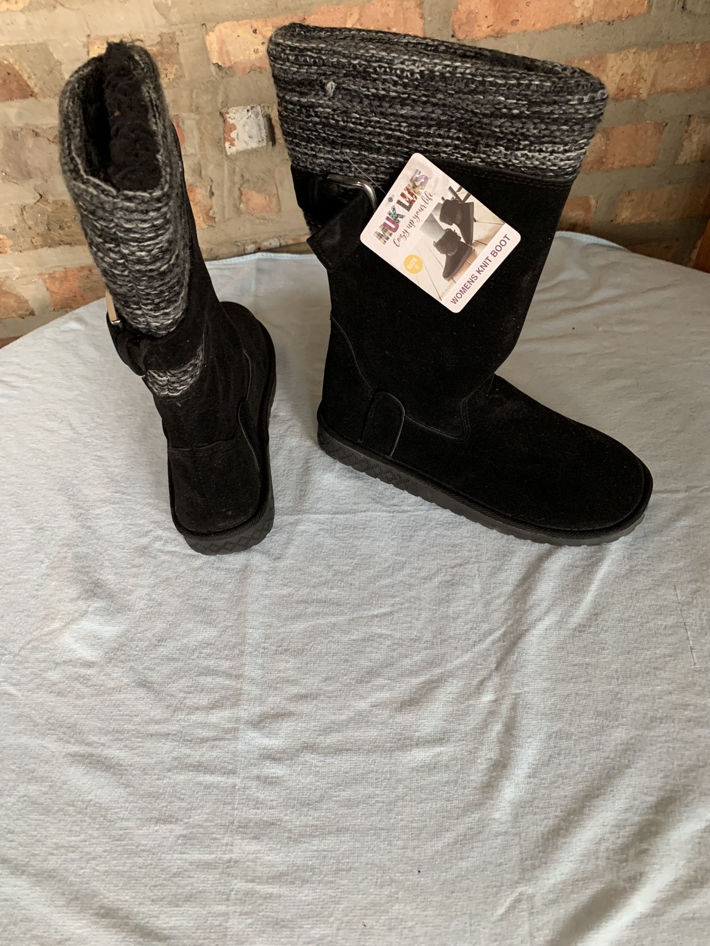 New Muk Luks Cozy Up Knit Boots - Black & Grey - Size 8 - photo 3