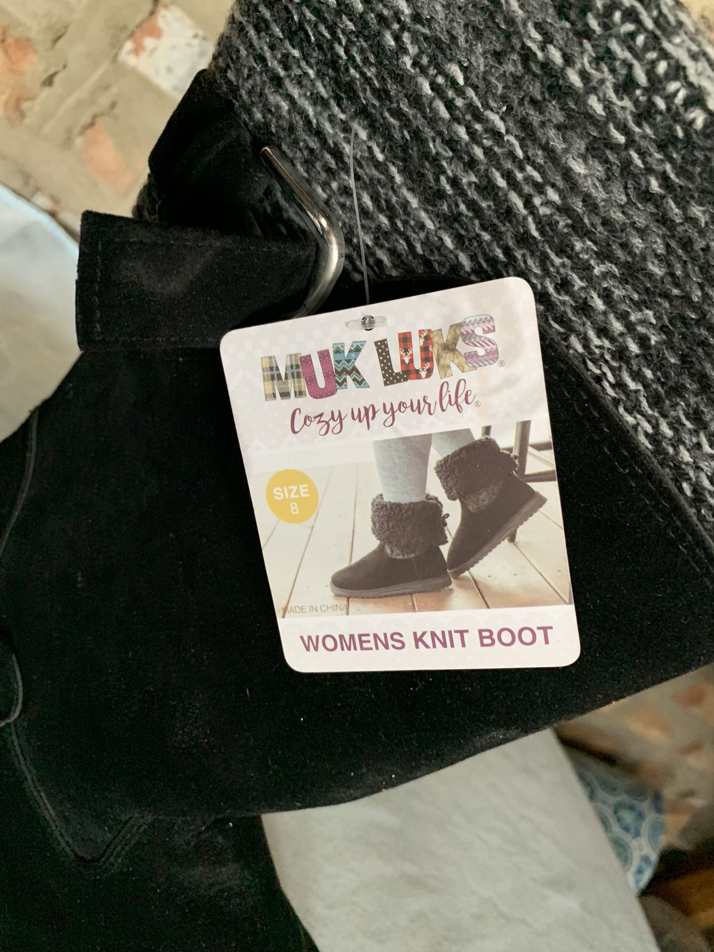 New Muk Luks Cozy Up Knit Boots - Black & Grey - Size 8 - photo 4