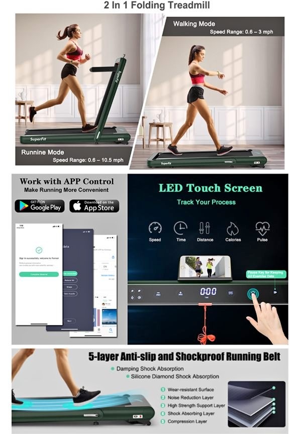 SuperFit 2-in-1 Folding Treadmill (4.75HP)