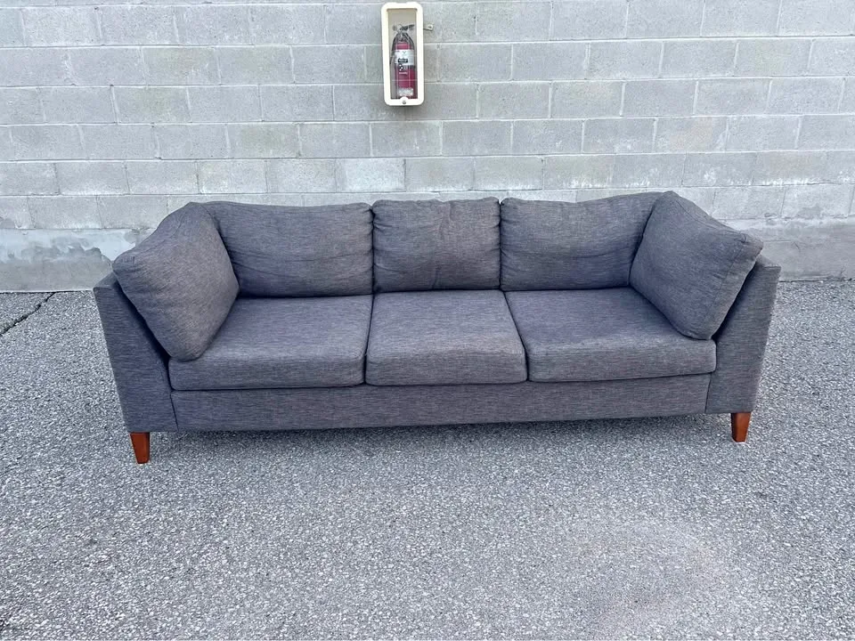 FREE DELIVERY✅• GREY EQ3 SALEMA 3 SEATER COUCH w/ WOODEN LEGS