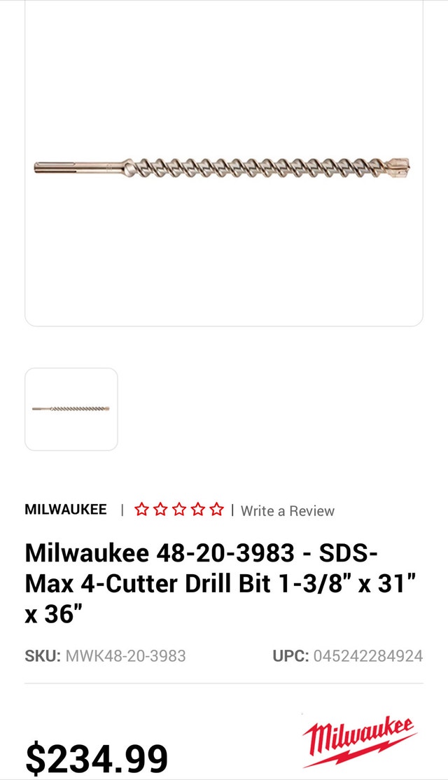 Milwaukee 4-Cutter Drill Bit 1-3/8" x 31" - photo 5