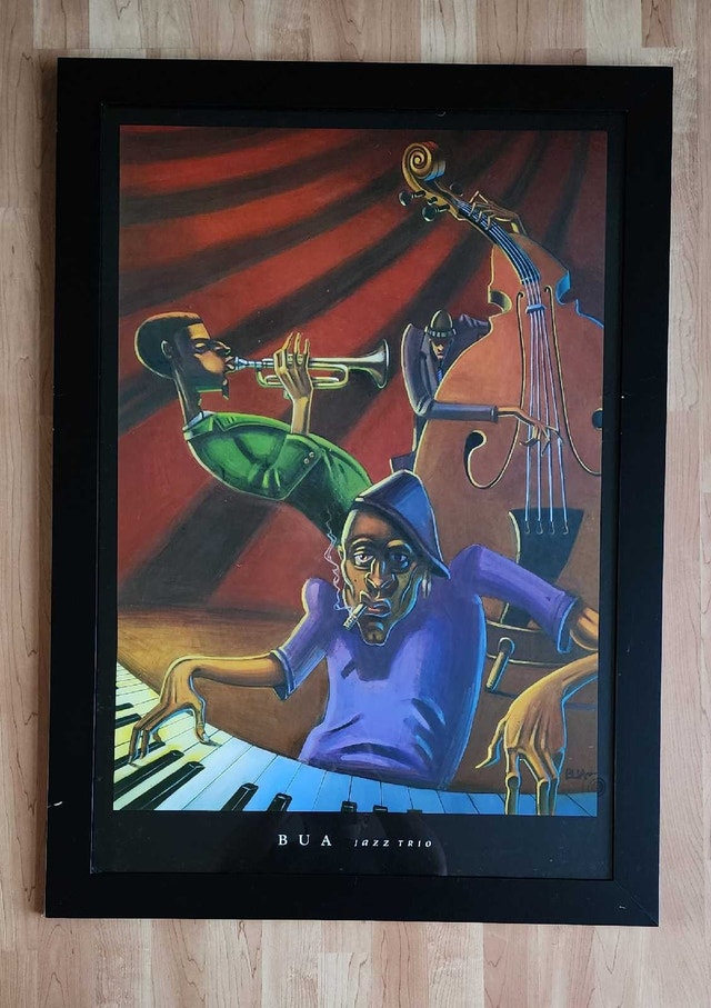 Justin Bua Jazz Trio Print Poster Framed 2.25x3.25ft