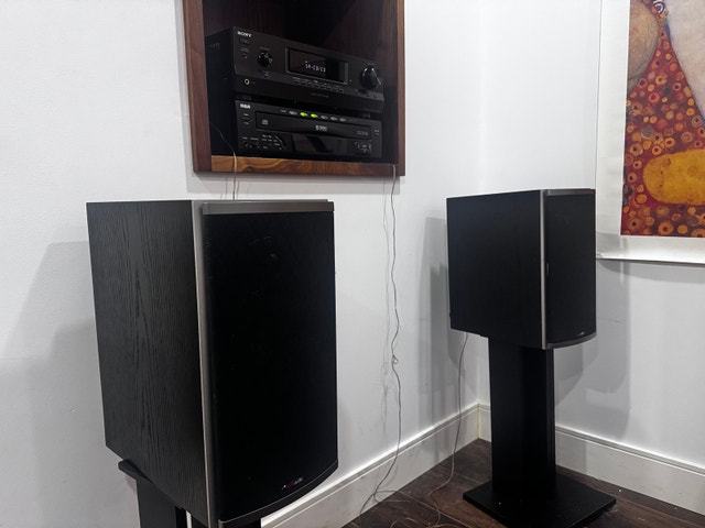 Stereo system, PA Rti6 w/ Stands, Sony STR-DH130, RCA 5-Disc CD