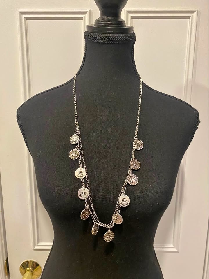 NEW Silver Zodiac Coin Charm Necklace/Waistchain