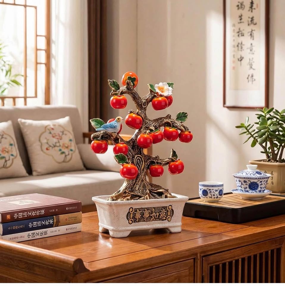 11.9" Persimmon Tree Statue (Gold-Red) - photo 2