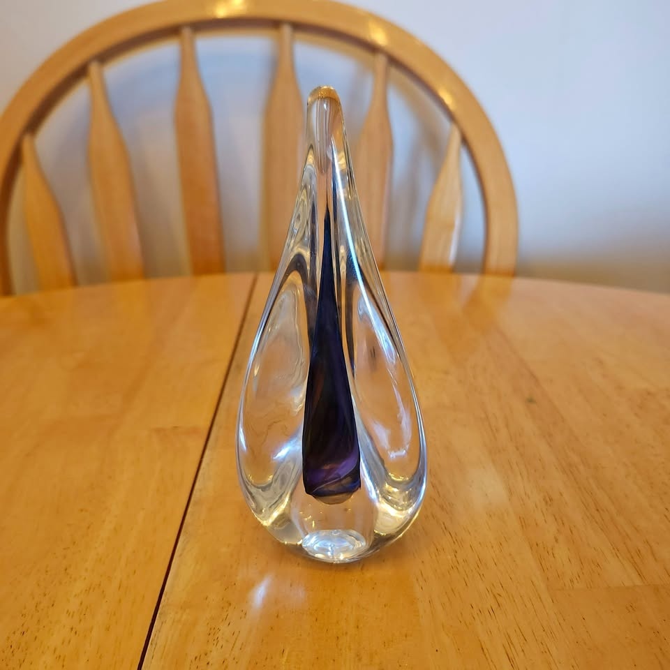 Hand Blown Art Glass Raindrop Paperweight, Signed