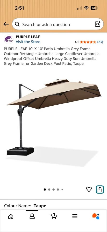 PURPLE LEAF 10x10 Taupe Cantilever Patio Umbrella with Base