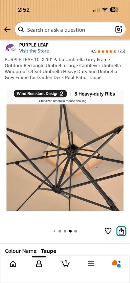 PURPLE LEAF 10x10 Taupe Cantilever Patio Umbrella with Base - photo 3