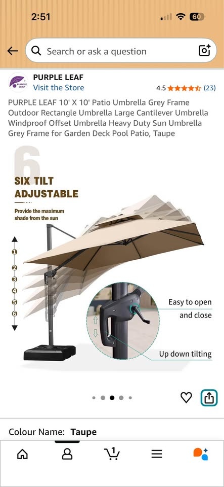 PURPLE LEAF 10x10 Taupe Cantilever Patio Umbrella with Base - photo 4