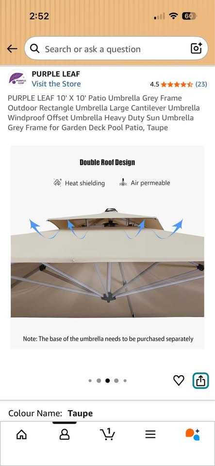 PURPLE LEAF 10x10 Taupe Cantilever Patio Umbrella with Base - photo 5