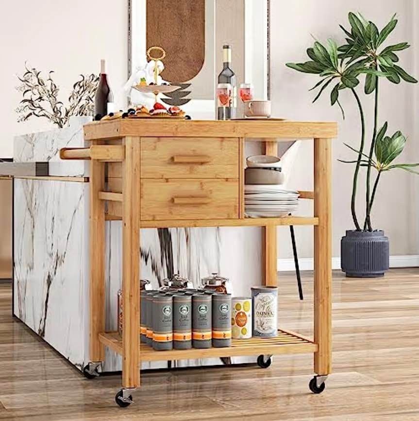 Versatile Bamboo Kitchen Island Cart on Wheels