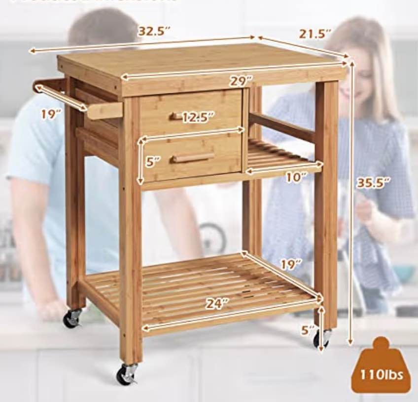 Versatile Bamboo Kitchen Island Cart on Wheels - photo 2