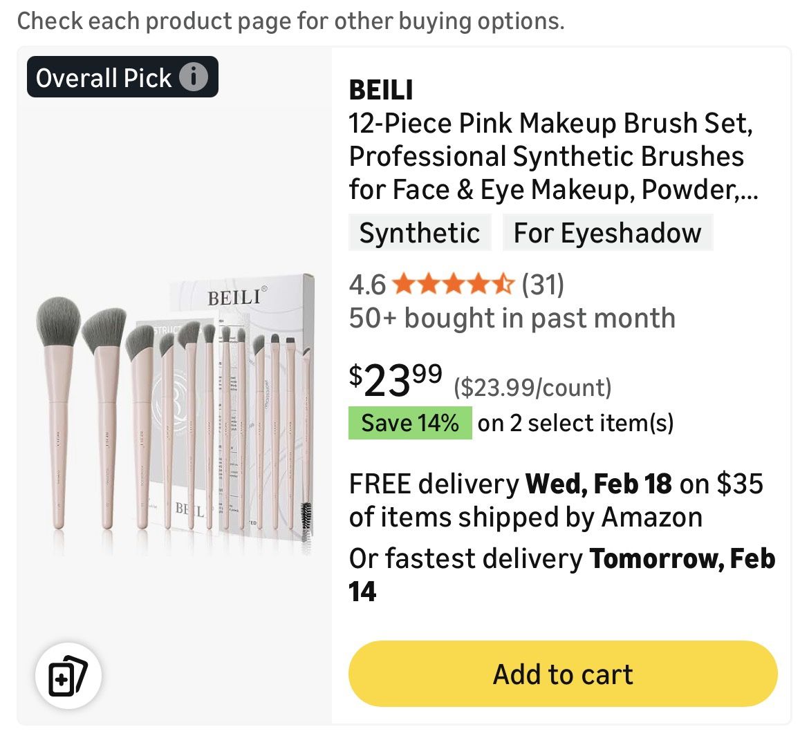 BEILI 12-Piece Pink Makeup Brush Set