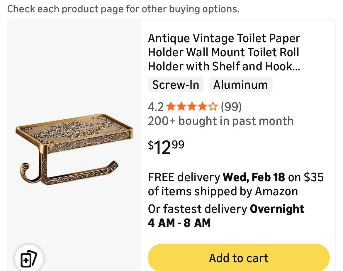 Vintage Toilet Paper Holder with Shelf and Hook