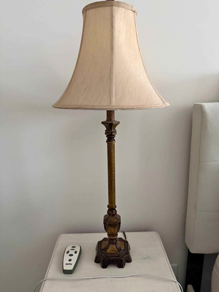 Vintage-Style Table Lamps w/ Cream Raw Silk Shades – 32"