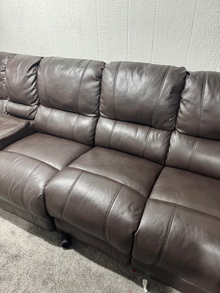 Brown Leather Reclining Sectional w/ Cup Holders - photo 2