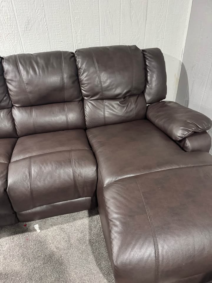 Brown Leather Reclining Sectional w/ Cup Holders - photo 3