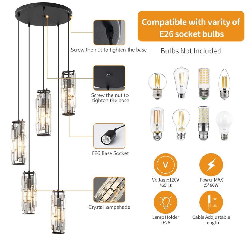 Modern Pendant Light Fixtures, Mini Crystal Chandeliers - photo 4