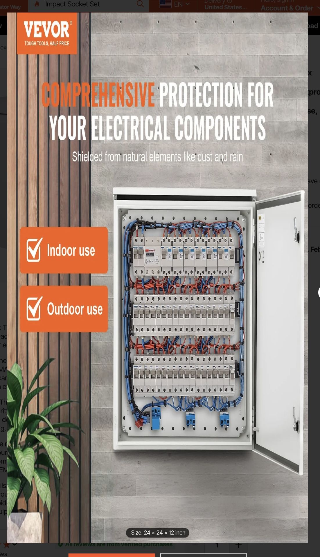 VEVOR Electrical Enclosure 24"x24"x12" NEMA 4 IP65 Steel Hinged - photo 2