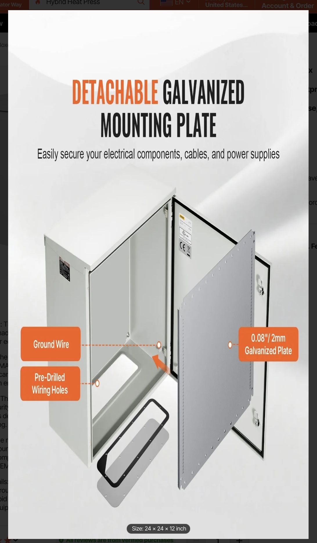 VEVOR Electrical Enclosure 24"x24"x12" NEMA 4 IP65 Steel Hinged - photo 4