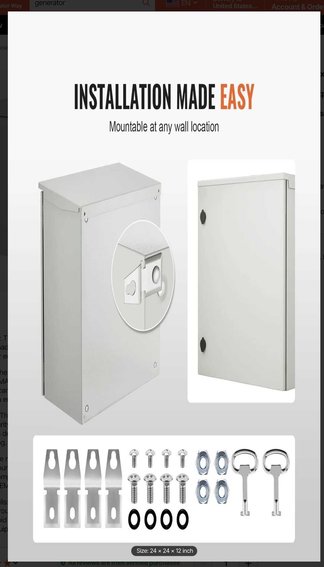 VEVOR Electrical Enclosure 24"x24"x12" NEMA 4 IP65 Steel Hinged - photo 5