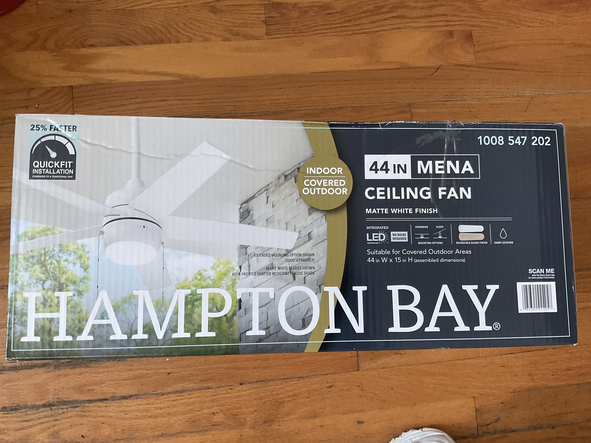 Hampton Bay Mena 44 in. LED Indoor/Outdoor Matte White Ceiling F