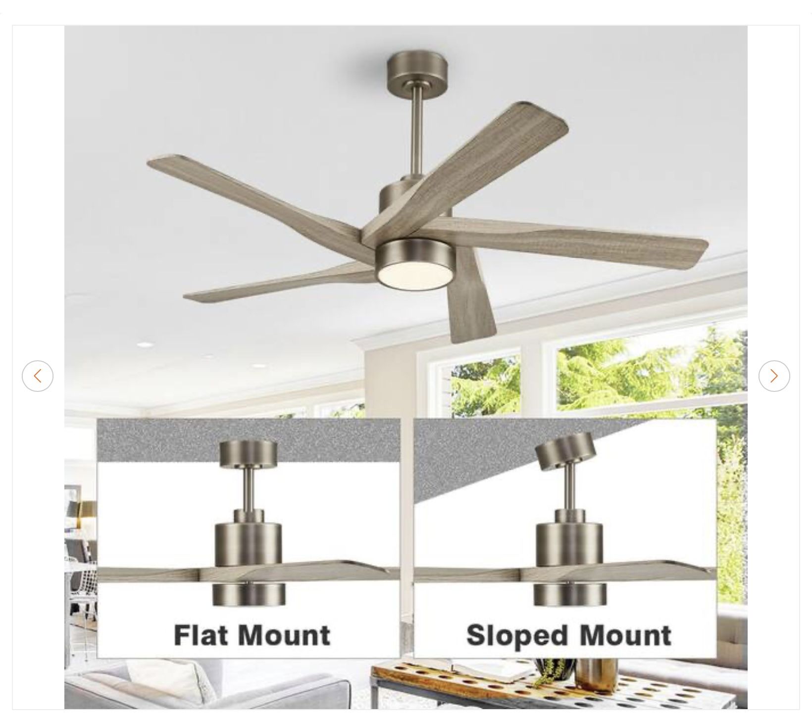 54" Smart Ceiling Fan - 5 Blades, 6 Speeds, LED, Nickel/Wood Gra - photo 3