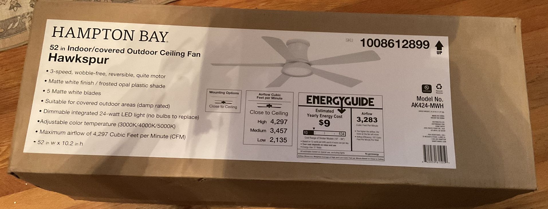 New Hampton Bay Hawkspur 52" Low Profile Ceiling Fan