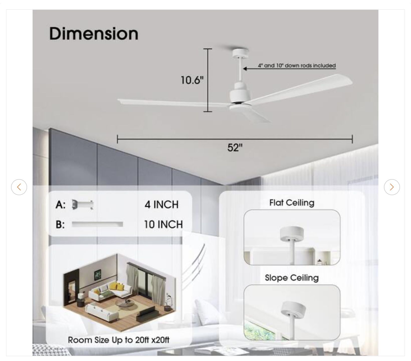 52 in. Indoor Modern Matte White Ceiling Fan - New - photo 4