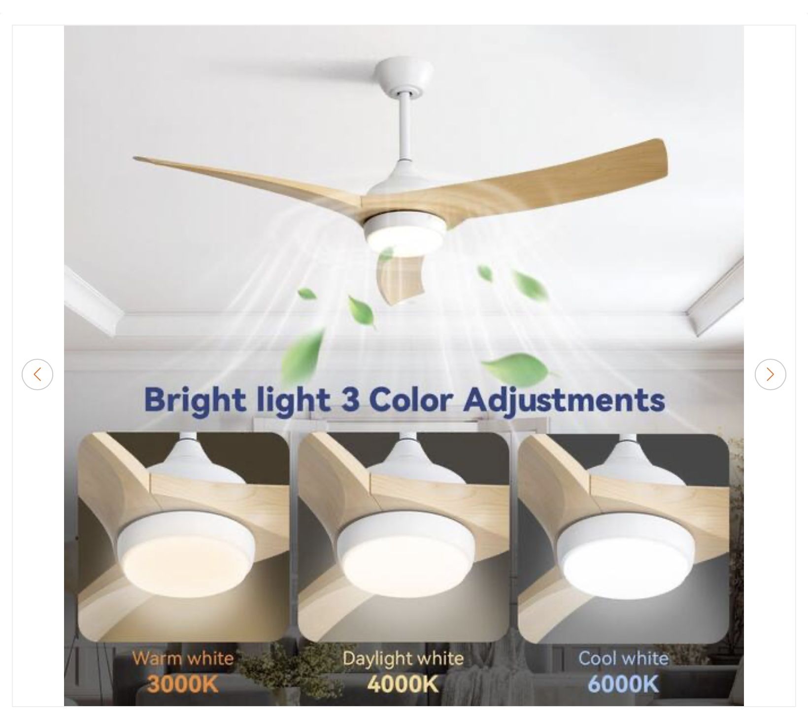 52 in. Indoor White Ceiling Fan with Light - New - photo 4