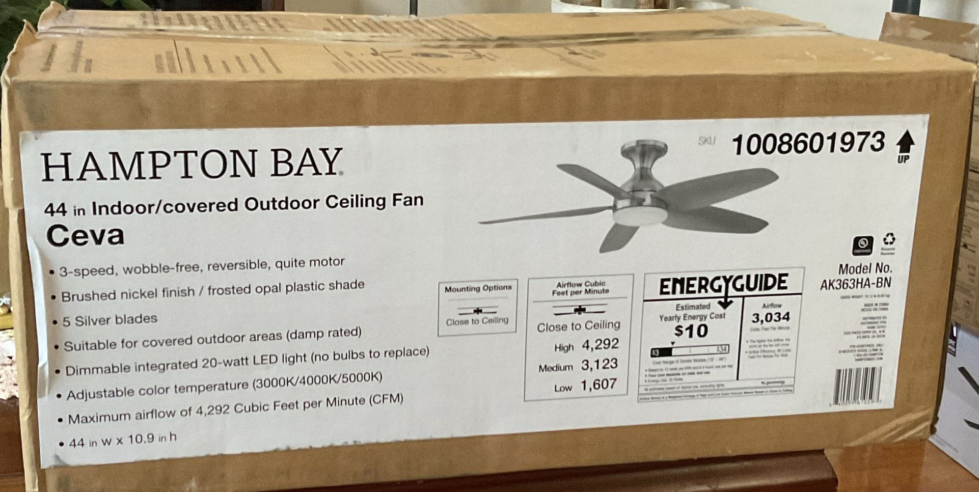 Hampton Bay Ceva 44 in. Indoor/Outdoor Ceiling Fan - NEW