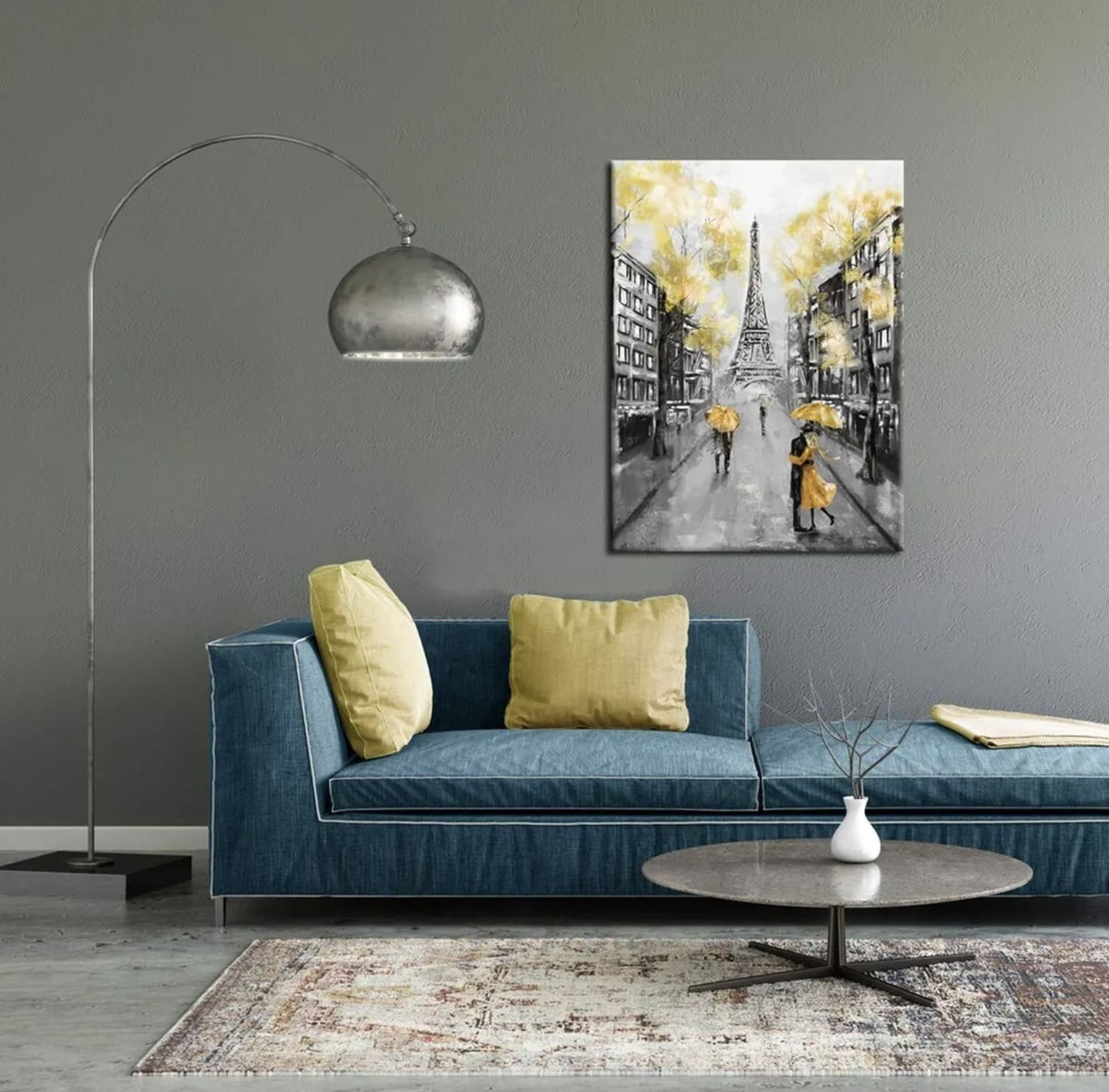 Yellow Paris Eiffel Tower Print CANVAS WALL ART Picture - New - photo 3
