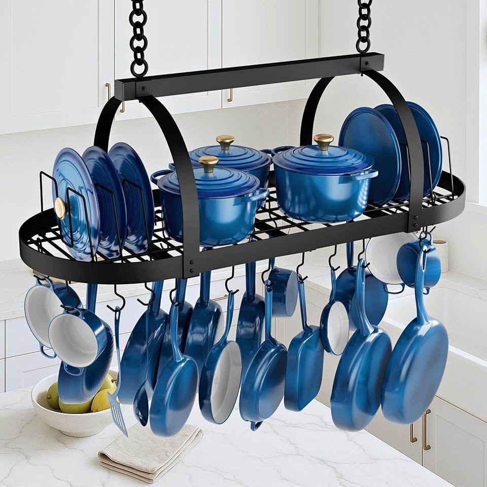 KES 48 Inch Large Ceiling Pot Rack with Lid Organizer