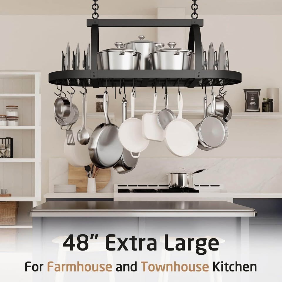 KES 48 Inch Large Ceiling Pot Rack with Lid Organizer - photo 4