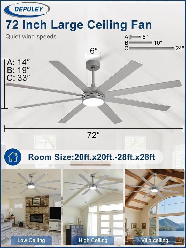 Depuley 72" Ceiling Fan with Light - Indoor/Outdoor - photo 4